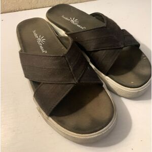 Sunbay Footwear Women’s Size 7.5 Criss cross Low Platform Black Canvas Sandals